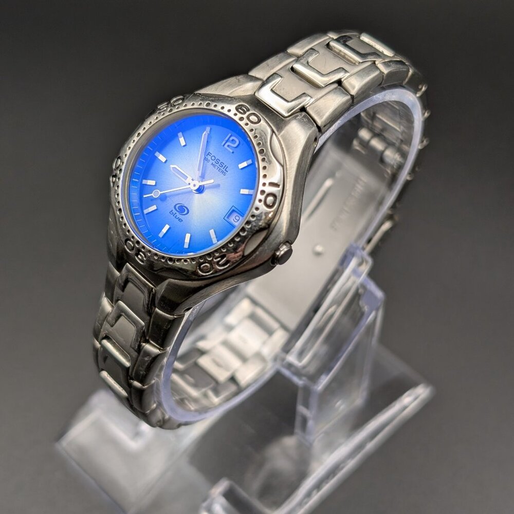 Fossil Blue AM-3457 Stainless Steel Watch 7" Band - Picture 3 of 6